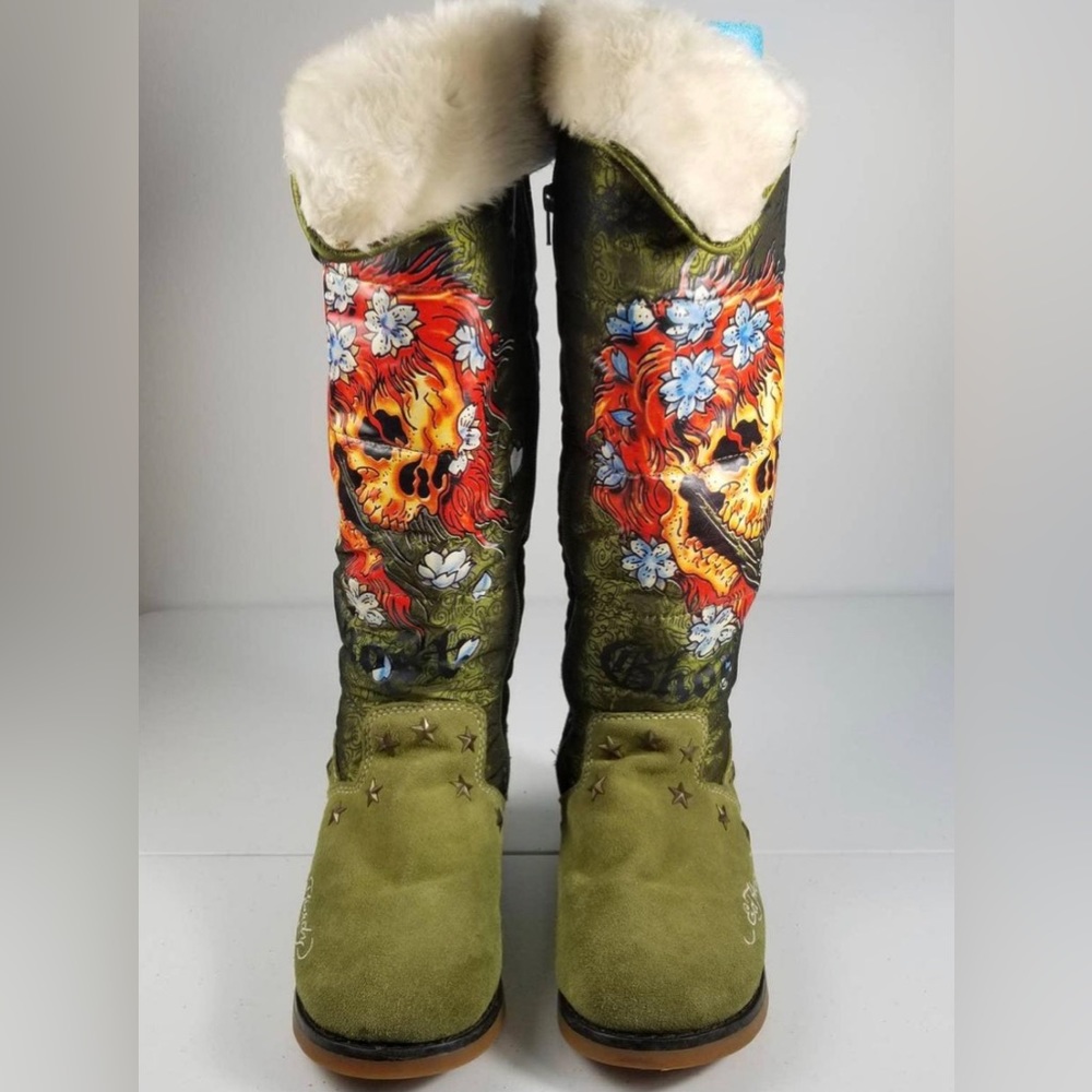 Ed Hardy Women's Green Winter/Snow Boots sz 9